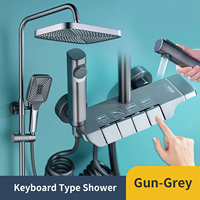 Ensemble de Douche Moderne en Laiton Chaude Froide 4 Fonctions avec Clavier de Piano Gris Anthracite pour Fixation Murale Colonne de Douche Effet Pluie