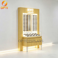 Présentoir vertical pour lunettes en bois grainé avec éclairage LED – Meuble de présentation optique pour magasin