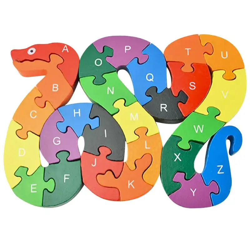 80 Designs 3D en bois 26 lettres de l'alphabet anglais Montessori Early Educational Wooden Puzzle Toy