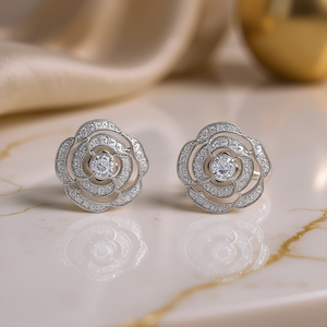 Orecchini in Oro Bianco con Diamanti Taglio Brillante Rotondo, Diamante Naturale Colore D Certificato GIA, Gioielli Romantici da Sposa per Donna - Product Image 2