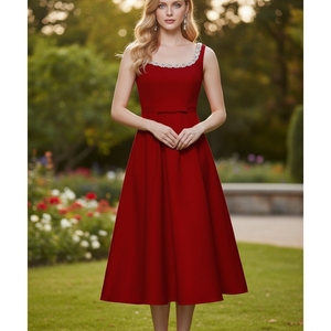 Ropa elegante de <span class=keywords><strong>boutique</strong></span> para mujer, venta al por mayor, vestido con tirantes y cuello cuadrado con cuentas de uñas, vestido de temperamento - Product Image 4