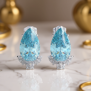 Orecchini in Oro Bianco con Diamanti Blu Zaffiro Taglio Pera per Donne, Stile Classico da Matrimonio con Diamanti Naturali Colore D - Product Image 2