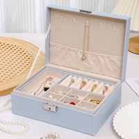 Boîte de rangement à bijoux de luxe à double couche en cuir PU avec serrure pour collier, bague, boucles d'oreilles, présentoir, emballage cadeau