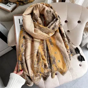 2024 new idyllic double-sided scarf imitation cashmere winter warmth thickened ladies scarf mid-length big shawl