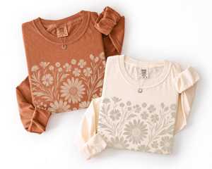 T-shirt à manches longues monochrome floral style bohème OEM ODM, style vintage, motif floral, cadeau pour les amoureux de la nature, tendance bohème, chic rétro - Product Image 5