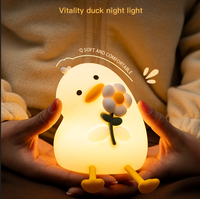 Veilleuse LED en silicone souple en forme de canard fleuri, rechargeable, à commande tactile, blanc chaud, intensité réglable, silicone de qualité alimentaire, pour chambre moderne