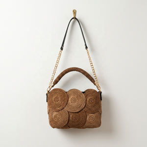 Handwoven Straw <b>Handbag</b> Floral Crochet Shoulder Bag <b>Chain</b> Strap Zipper Purse for Beach Travel Daily Use - Product Image 2