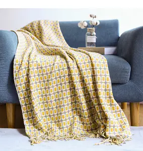 Трикотажное Шерстяное Одеяло в клетку с кисточками, летнее Тканое одеяло, американское покрывало для дивана на заказ, OEM ODM