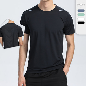 Camiseta Deportiva de Running para Hombre, de Color Sólido, Secado Rápido, Tejida en Poliéster/Algodón, Cuello Redondo Negro, con Banda Reflectante - Product Image 1