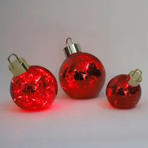 Оптовая продажа, модные рождественские светодиодные шары из красного стекла на заказ, украшения ручной работы, рождественские украшения, стеклянные шары