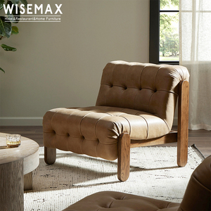 WISEMAX Mobilier de salon vintage en bois massif Canapé simple Chaise en peluche avec bouton en <span class=keywords><strong>cuir</strong></span> capitonné <span class=keywords><strong>Fauteuil</strong></span> <span class=keywords><strong>club</strong></span> d'appoint - Product Image 1