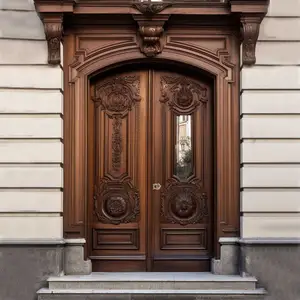 Mỹ tếch sang trọng bên ngoài cửa ra vào phía trước với kính màu khắc cột Roman được thiết kế cho biệt thự nhập cửa gỗ