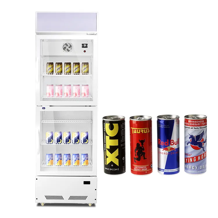 Porta dupla comercial vidro porta refrigerador bebidas exibição congelador Showcase