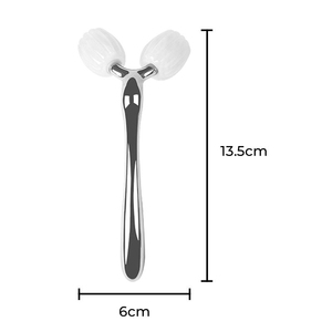 Natural Rose Quartz <b>Jade</b> <b>Roller</b> Manual Beauty Uplift V Face Massager 3D Face Massage <b>Roller</b> Metal Frame - Product Image 2