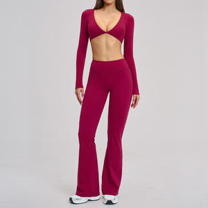 Nouvelle Collection 2026 : Ensemble de Sport 2 Pièces Sexy pour Femme – Pantalon Évasé et Haut à Manches Longues avec Coussinets Amovibles – Idéal Yoga et Course à Pied - Product Image 6