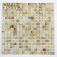 Mini Quadratische Premium Marmor-Mosaik-Wandfliese für Innenwände, Schickes Design, Ambiente-Elevation, Flieder-Marmor, Onyx-Grüner Stein