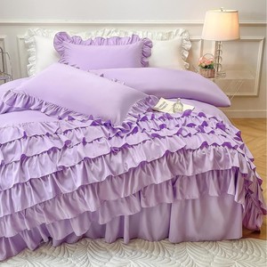 Ensemble de literie en dentelle de couleur unie à volants style princesse - Product Image 6