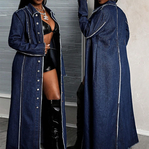 Veste en jean décontractée à manches longues sur mesure, long cardigan, <span class=keywords><strong>trench</strong></span>-coat en jean - Product Image 1