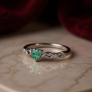 Romantic Heart Cut Platinum <b>Green</b> Diamond <b>Ring</b> For Women, Prong Setting Gemstone Engagement Jewelry, Model JS-XYH-10024 - Product Image 2