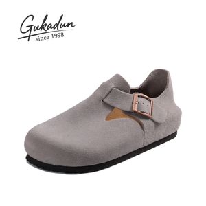 Kadın yaz düz terlik inek süet deri mantar takunya rahat kaymaz katırlar - Product Image 2