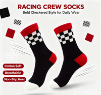 Chaussettes mi-hautes classiques en coton à carreaux noirs et rouges, douces, respirantes et rembourrées pour le sport, la course à pied, le cyclisme, le basketball