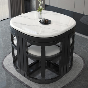 Luxury Solid Wood 4-Seater Dining Table Set Modern Home <strong>Kitchen</strong> Furniture with Foldable <strong>Folding</strong> Design 4 <strong>Chairs</strong> for Small Spaces - Product Image 6