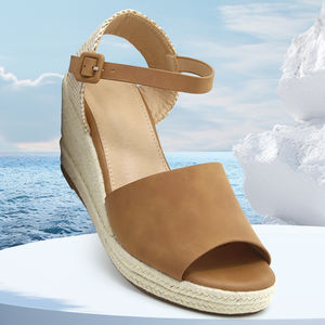 CHICKITA <span class=keywords><strong>Espadrilles</strong></span> à bride à la cheville pour <span class=keywords><strong>femme</strong></span> Sandales à <span class=keywords><strong>bout</strong></span> <span class=keywords><strong>ouvert</strong></span> à talon compensé BRUN - Product Image 4