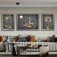 Peinture décorative murale éléphant pour salon, art abstrait moderne de luxe léger, triptyque haut de gamme pour canapé, encadré en métal sur panneau KT