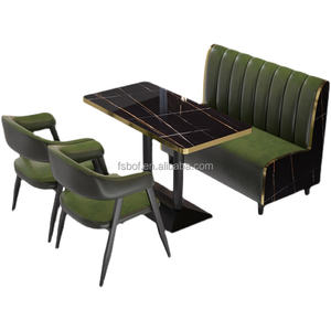 Muebles <span class=keywords><strong>de</strong></span> Comedor Comerciales <span class=keywords><strong>de</strong></span> Alta Gama: Sillones <span class=keywords><strong>de</strong></span> Cuero Esmeralda + Mesa con Detalles en Dorado (Conjunto <span class=keywords><strong>de</strong></span> Sofás Tipo Cabina para Cafetería) - Product Image 6