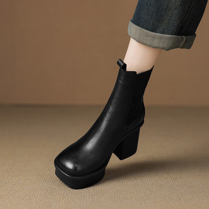 Elegantes Botas Largas Retro para Mujer, Hechas a Mano con Cuero Genuino, Antideslizantes, Impermeables, Duraderas, con Punta en Pico, Casuales, que Aumentan la Estatura - Product Image 5