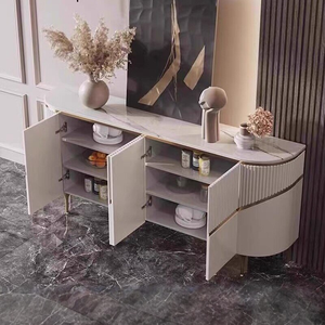 Buffet de luxe léger avec plateau en marbre, armoire de rangement à portes cannelées incurvées avec étagères réglables pour l'ameublement de la maison - Product Image 2