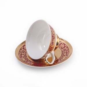 Juego de tazas de café, té, té, cristal, etíope, borde dorado, con patrón de flores - Product Image 2