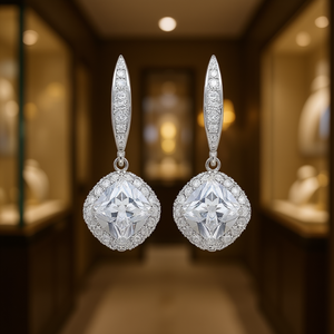 Orecchini in Oro Bianco con Diamanti Taglio Principessa Colore D Diamanti Naturali Gioielli Classici da Sposa per Donna - Product Image 2