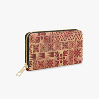 Dompet Panjang Wanita Motif Tribal Polinesia Gradasi Ungu Kustom, Dompet Genggam PU, Dompet Koin & Kartu Wanita Bergaya Pulau Tropis