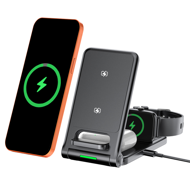 2026 Upgraded Foldable 3-in-1 Magnetic 15W Wireless Charger Fast Charging Station Mobile Phone Watch Earbuds Portable Travel
