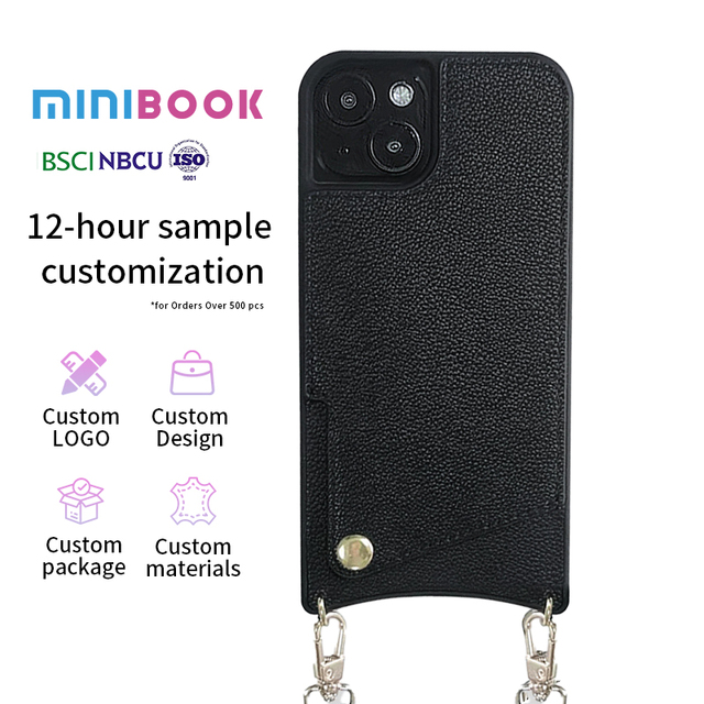 Minibook Customizable logo Genuine Leather Phone case with Strap Crossbody Crossbody Mobile Phone case