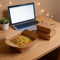 Boîte à lunch carrée jetable en papier kraft 32 oz, style luxueux, recyclable et biodégradable, écologique pour les restaurants et les plats à emporter