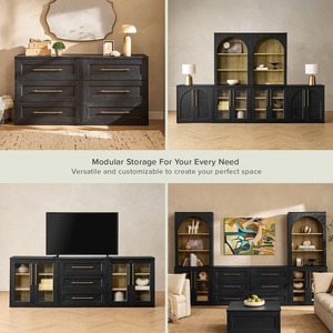 <span class=keywords><strong>Meuble</strong></span> <span class=keywords><strong>TV</strong></span> modulaire de style ferme moderne en chêne noir avec armoire de rangement centrale pour salon - Product Image 2