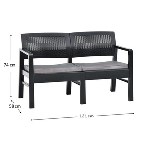 Ensemble salon de jardin 4 places Anthracite en polypropylène, canapé, 2 fauteuils, table basse avec coussins, mobilier de terrasse - Product Image 3