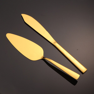Ensemble de couteau à gâteau et spatule en acier inoxydable, manche rectangulaire, fournitures de décoration de gâteau de mariage, réutilisables - Product Image 2