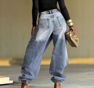 Jeans <span class=keywords><strong>de</strong></span> mezclilla <span class=keywords><strong>de</strong></span> cintura media <span class=keywords><strong>con</strong></span> bolsillos y botones, diseño nuevo 2026, estilo hip hop, lavados, <span class=keywords><strong>de</strong></span> pierna ancha y largo completo <span class=keywords><strong>para</strong></span> mujer - Product Image 3