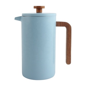 เครื่องชงกาแฟเฟรนช์เพรสสีฟ้าอ่อนพร้อมด้ามจับและฝาไม้ ดีไซน์เรียบง่ายสำหรับใช้ในครัว - Product Image 4
