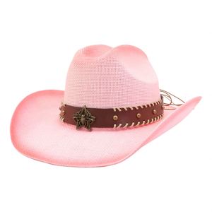 N43 Western Fedora Paper Straw Hand Made Wide Brim Hat with Leather Belt Image Style Business Casual Travel Ready - Product Image 4