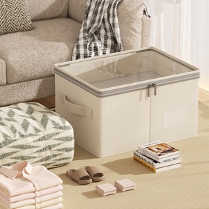 Tianshan Cotton Linen Fabric Japanese Style Portable Multi-Purpose Clothing Organizer Storage Box for Bedroom <b>Wardrobe</b> Clothes - Product Image 3