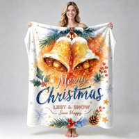 Couverture en flanelle douce à motif rennes et traîneau de Noël, plaid polaire, cadeau de Noël, impression personnalisée, vente en gros OEM