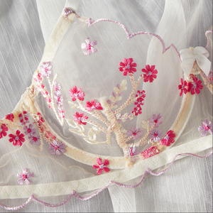 Conjunto de Lencería de Encaje Floral Bordado al por Mayor, Conjunto de Sujetador con Aros y Tanga de Malla Transparente, Conjunto de Ropa Interior Romántica de 2 Piezas - Product Image 6