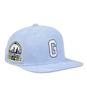 Custom High Quality Grey Under Brim Good Times Light Blue Corduroy Snap Back Hats 6 Panel