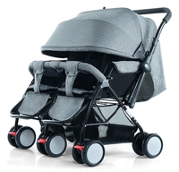 JXB Nouveau design Poussette double pliable pour bébé avec grand panier de rangement et possibilité de s'asseoir et de s'allonger dans les deux sens