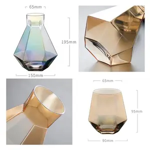 Jarra de agua fría hexagonal para el hogar de 1200ml, botella con forma de diamante, jugo de vidrio, vino, jarra de limón creativa, juego de botellas