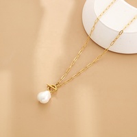 Collier chaîne en acier inoxydable Hip Hop Punk plaqué or avec boucle OT, imitation perle, étanche, électroplaqué, cadeau de fête, bijoux